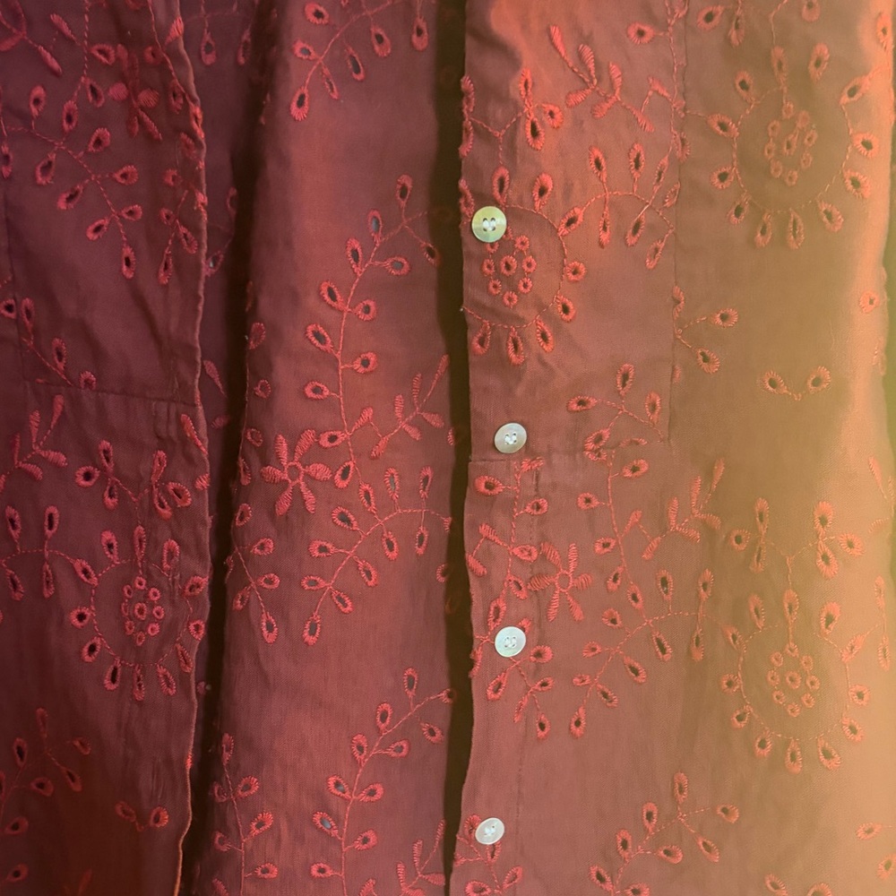 Zara Red Embroidered Button Down - Picture 4 of 8